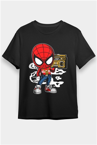 Spider Boombox Baskılı Siyah Unisex Tshirt