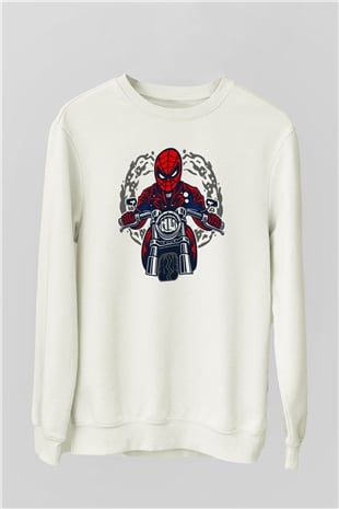 Spider Rider Baskılı Beyaz Unisex Sweatshirt
