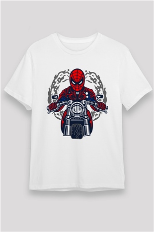 Spider Rider Baskılı Beyaz Unisex Tshirt