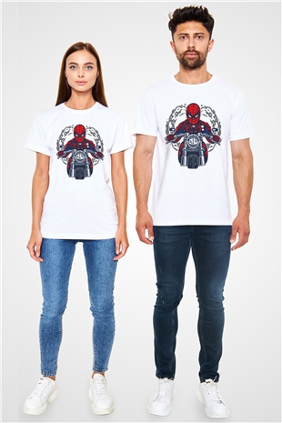 Spider Rider Baskılı Beyaz Unisex Tshirt