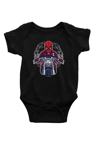 Spider Rider Baskılı Siyah Bebek Body - Zıbın