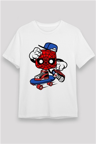 Spider Skater Baskılı Beyaz Unisex Tshirt