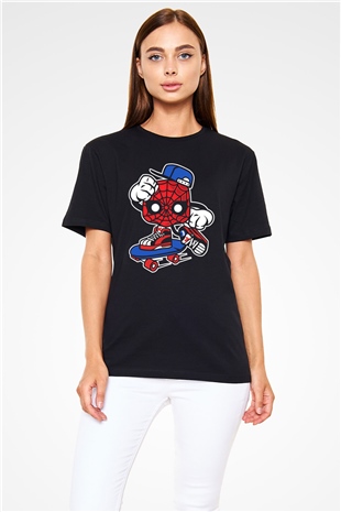 Spider Skater Baskılı Siyah Unisex Tshirt