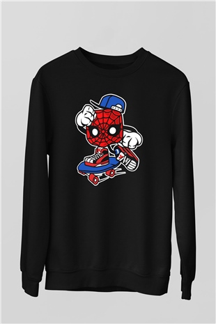 Spider Skater Baskılı Siyah Unisex Tshirt