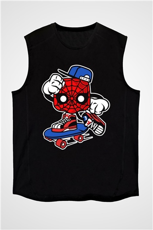 Spider Skater Baskılı Siyah Unisex Tshirt