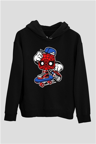 Spider Skater Baskılı Siyah Unisex Tshirt