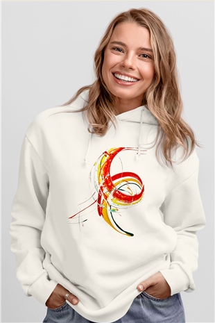 Spiral Beyaz Unisex Kapşonlu Sweatshirt