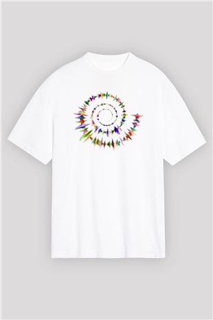 Spiral Beyaz Oversize Tişört Oversize T-shirt - TişörtFabrikası