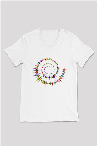 Spiral Beyaz Unisex V Yaka Tişört