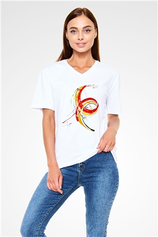 Spiral Beyaz Unisex V Yaka Tişört T-Shirt
