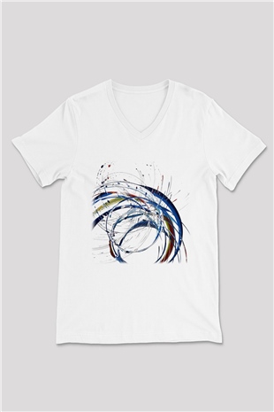 Spiral Beyaz Unisex V Yaka Tişört T-Shirt