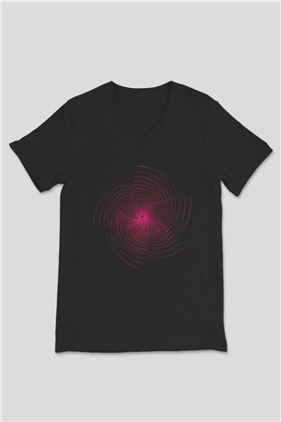 Spiral Siyah Unisex V Yaka Tişört T-Shirt