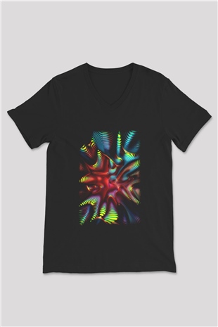 Spiral Siyah Unisex V Yaka Tişört T-Shirt