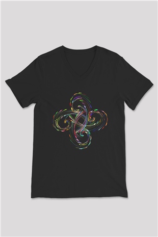 Spiral Siyah Unisex V Yaka Tişört T-Shirt