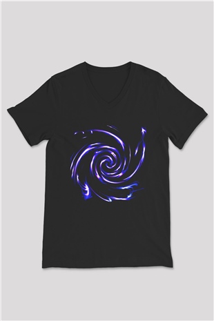 Spiral Siyah Unisex V Yaka Tişört T-Shirt