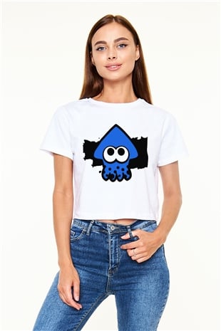 Splatoon Beyaz Croptop Tişört