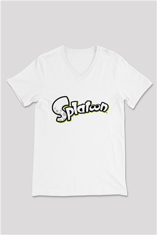 Splatoon Beyaz Unisex V Yaka Tişört T-Shirt