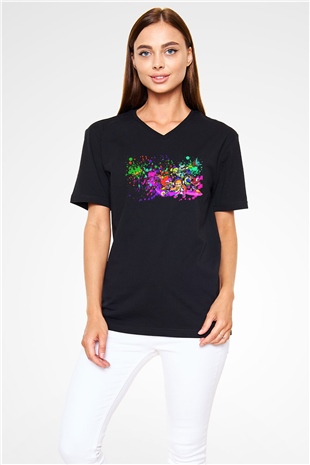 Splatoon Siyah Unisex V Yaka Tişört T-Shirt