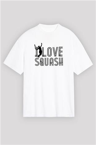Squash Baskılı Unisex Beyaz Oversize Tişört - Tshirt