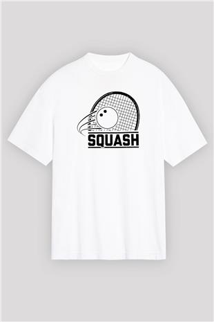 Squash Baskılı Unisex Beyaz Oversize Tişört - Tshirt