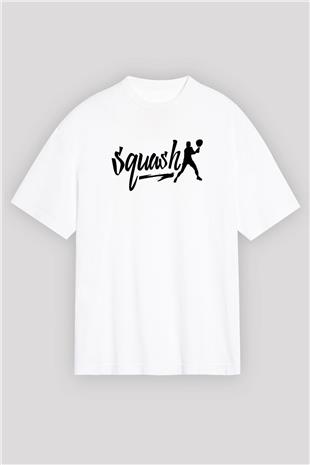 Squash Baskılı Unisex Beyaz Oversize Tişört - Tshirt