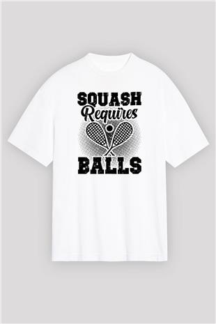 Squash Baskılı Unisex Beyaz Oversize Tişört - Tshirt