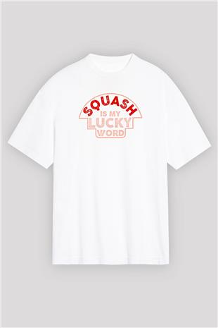 Squash Baskılı Unisex Beyaz Oversize Tişört - Tshirt