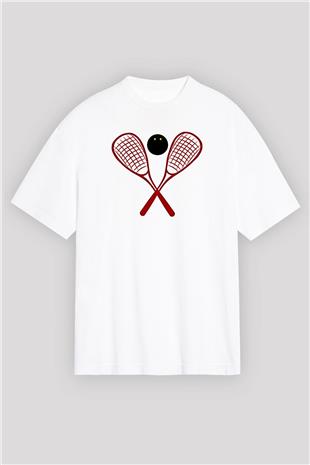 Squash Baskılı Unisex Beyaz Oversize Tişört - Tshirt