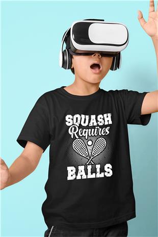 Squash Baskılı Unisex Siyah Çocuk Tİşörtü - Tshirt