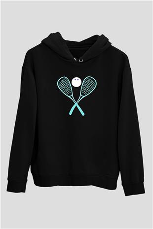 Squash Baskılı Unisex Siyah Kapüşonlu Sweatshirt