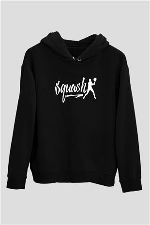 Squash Baskılı Unisex Siyah Kapüşonlu Sweatshirt