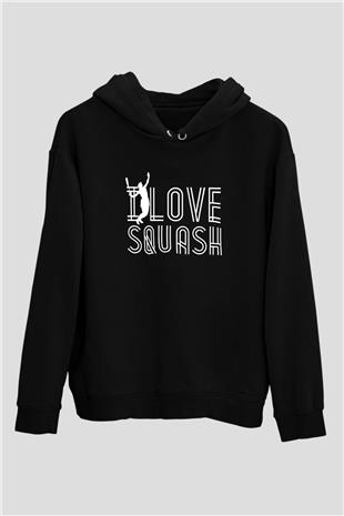 Squash Baskılı Unisex Siyah Kapüşonlu Sweatshirt