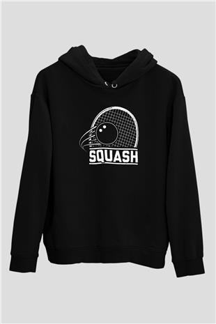 Squash Baskılı Unisex Siyah Kapüşonlu Sweatshirt