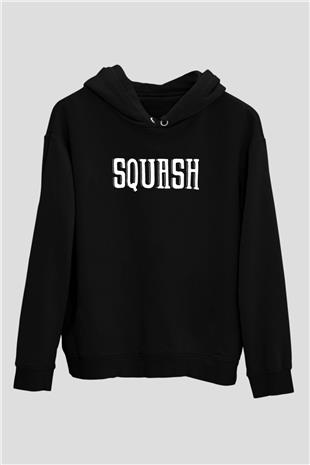 Squash Baskılı Unisex Siyah Kapüşonlu Sweatshirt