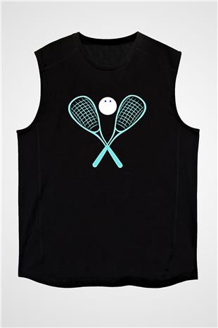 Squash Baskılı Unisex Siyah Kolsuz Tişört