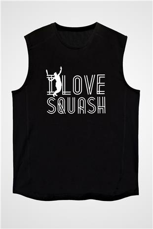 Squash Baskılı Unisex Siyah Kolsuz Tişört