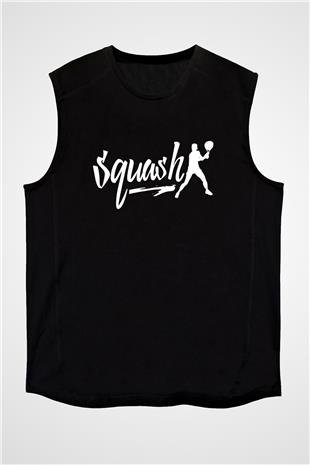 Squash Baskılı Unisex Siyah Kolsuz Tişört