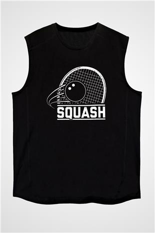 Squash Baskılı Unisex Siyah Kolsuz Tişört
