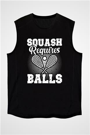 Squash Baskılı Unisex Siyah Kolsuz Tişört