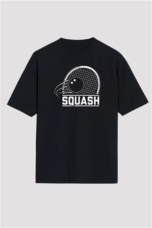 Squash Baskılı Unisex Siyah Oversize Tişört