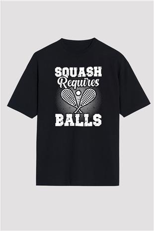 Squash Baskılı Unisex Siyah Oversize Tişört