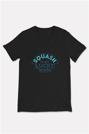 Squash Baskılı Unisex Siyah V Yaka Tişört