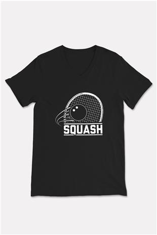 Squash Baskılı Unisex Siyah V Yaka Tişört