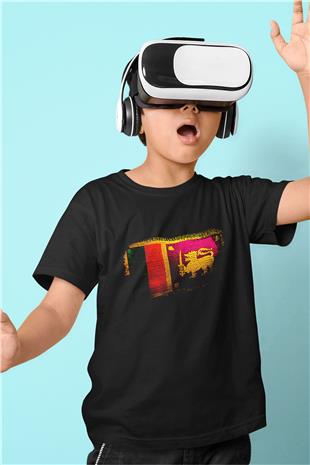 Sri Lanka Bayrağı Baskılı Unisex Siyah Çocuk Tişörtü