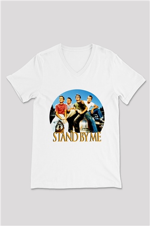 Stand by Me Beyaz Unisex  V Yaka Tişört