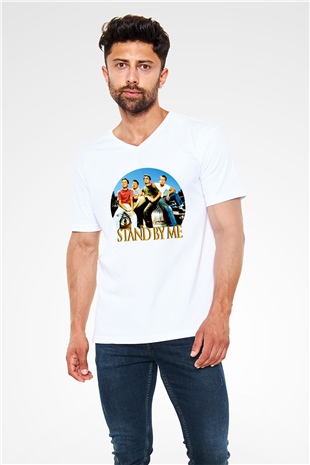 Stand by Me Beyaz Unisex  V Yaka Tişört