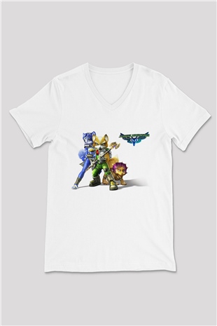 Star Fox Beyaz Unisex V Yaka Tişört