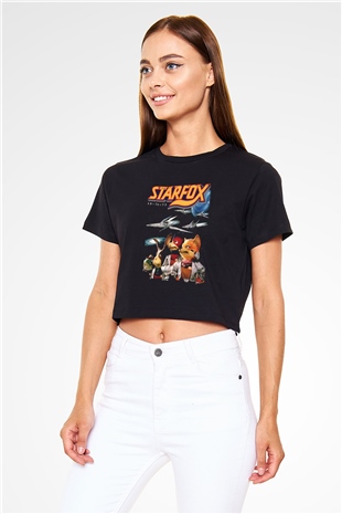 Star Fox Siyah  Crop Top Tişört