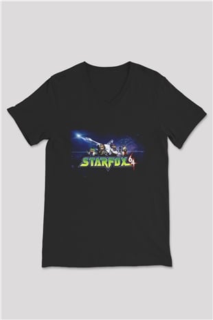 Star Fox Siyah Unisex V Yaka Tişört