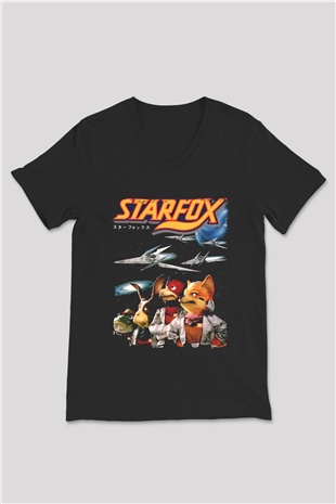 Star Fox Siyah Unisex V Yaka Tişört